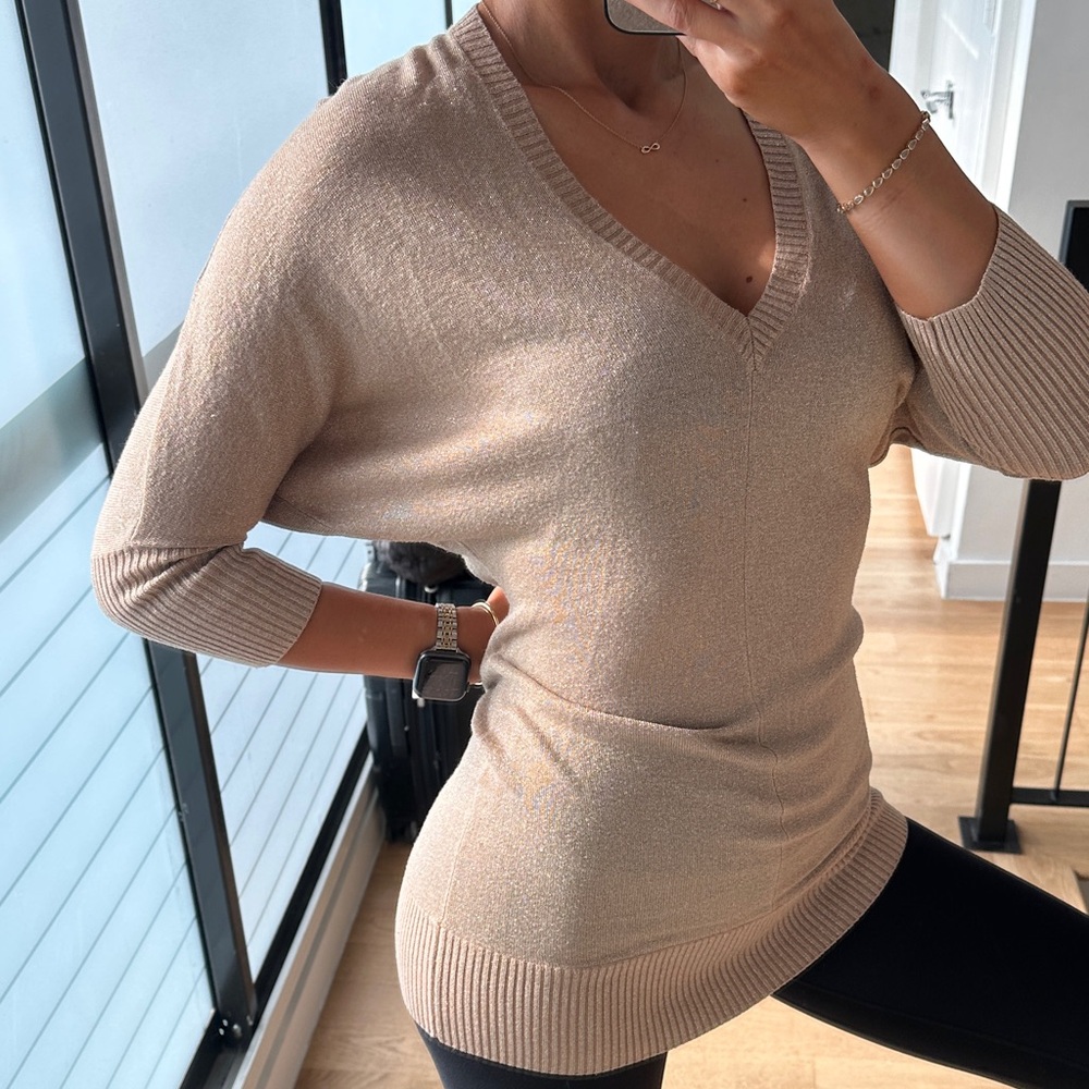 Mango Light Tan V-Neck Sweater